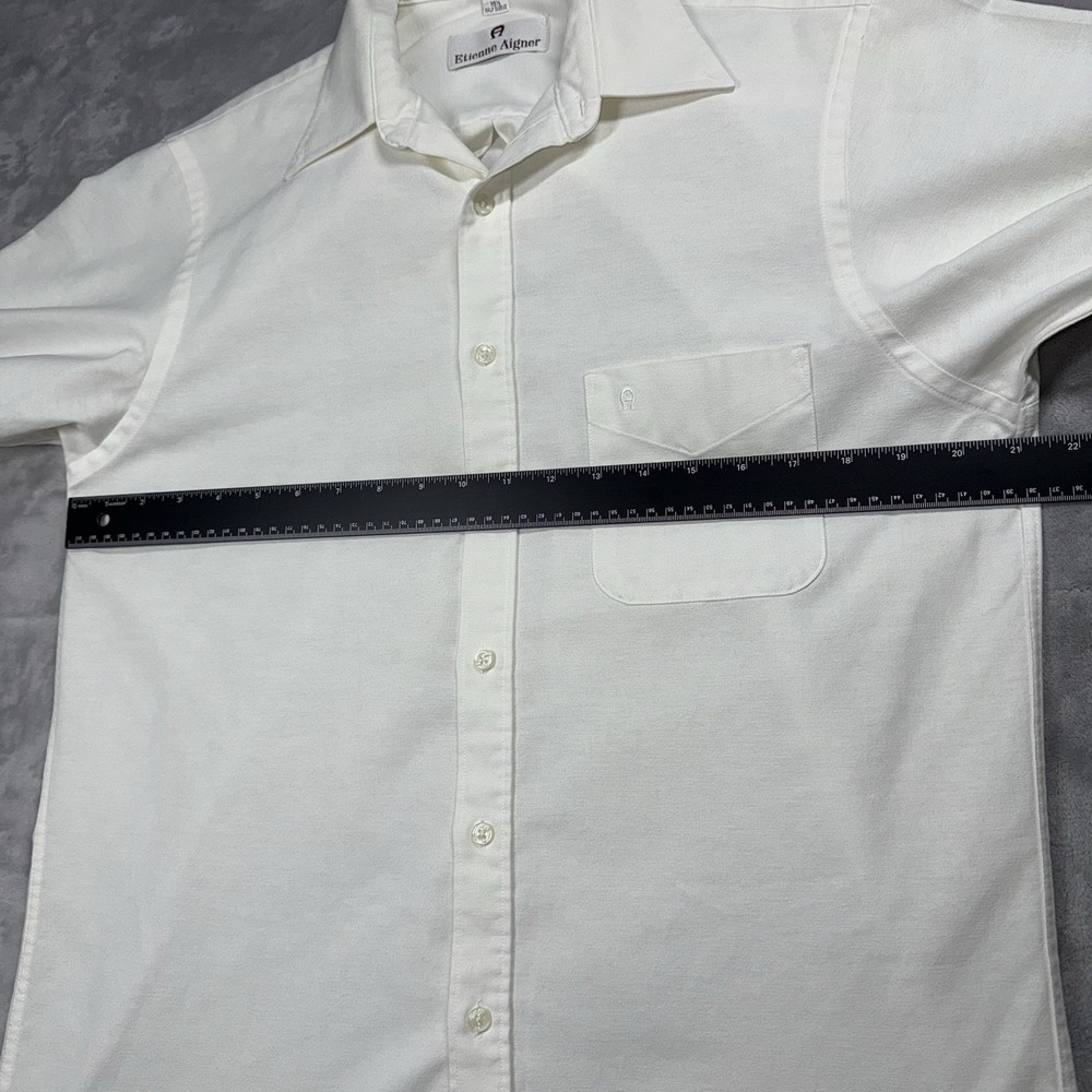Etienne Aigner Button Down Mens 15.5 White Vintage Short Sleeve Logo Shirt - Picture 3 of 6